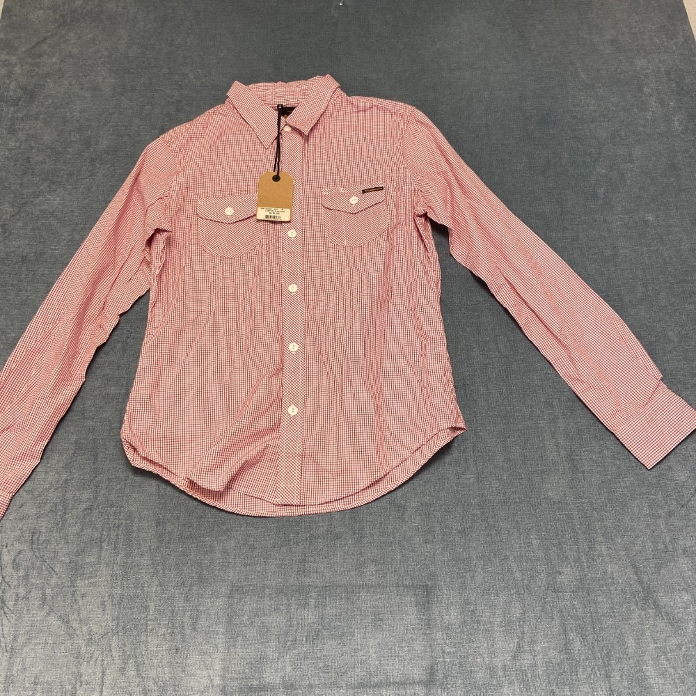 Civilianaire Sport Shirt Mens Medium White Red Check Flap Pockets Outdoor Travel